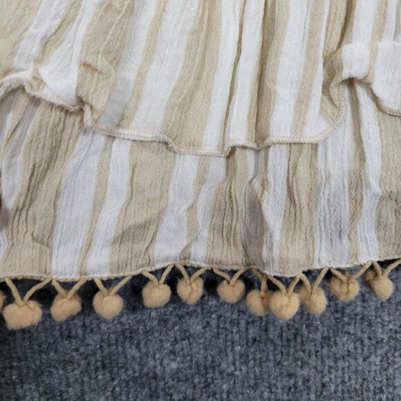 LOVERS + FRIENDS Beige Striped Tropical Oasis Pompom Mini Dress SIZE MEDIUM - Picture 7 of 11